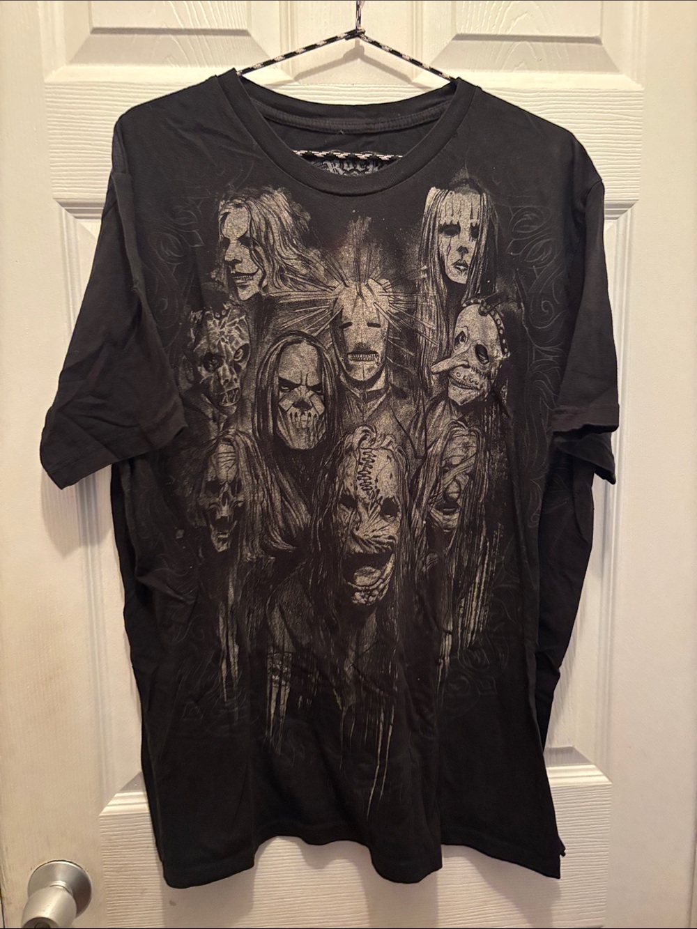 Rebellion Black Short-Sleeve Tee with Monochrome Masked Faces Artwork